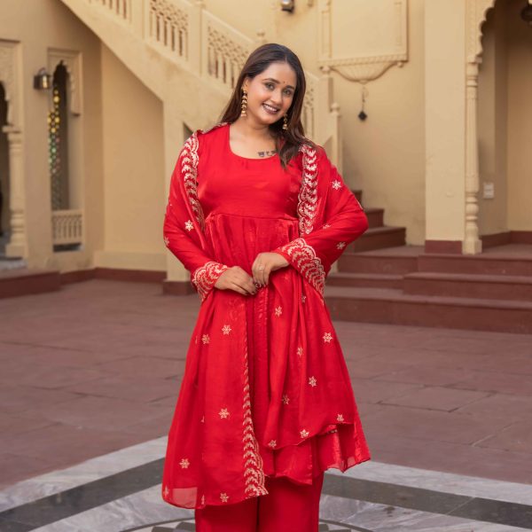 Premium Red Heritage Kurta Sharara Set