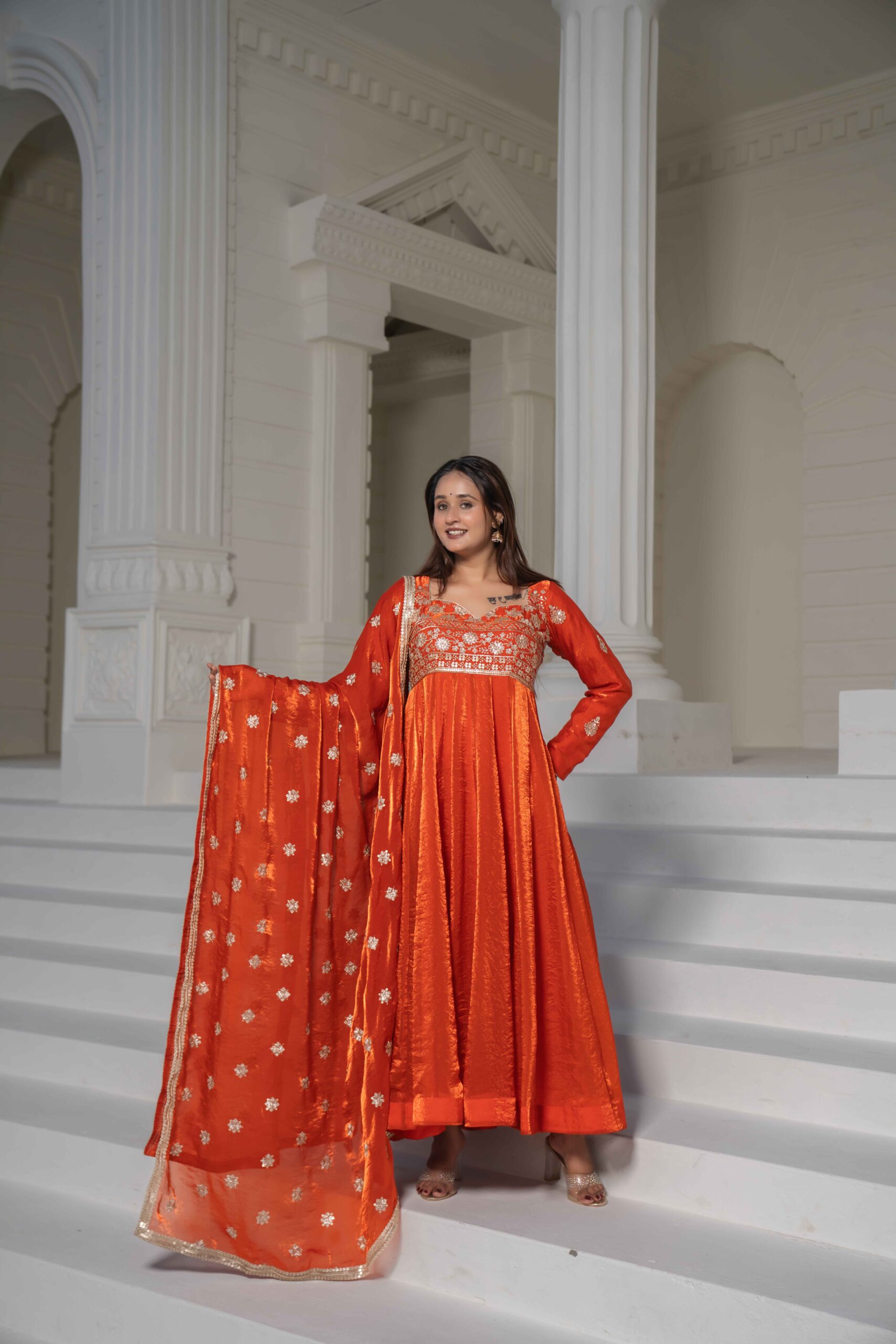 JSP01063 Premium Orange Festive Anarkali Set - Image 1