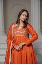 Premium Orange Festive Anarkali Set - Image 2