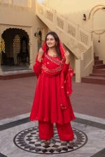 Premium Red Heritage Kurta Sharara Set - Image 3