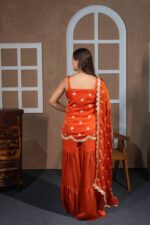 Orange Silk Embroidered Sharara Set with Dupatta – Teej Festive Collection - Image 5