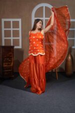 Orange Silk Embroidered Sharara Set with Dupatta – Teej Festive Collection - Image 3