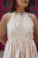 𝐇𝐚𝐥𝐭𝐞𝐫 𝐍𝐞𝐜𝐤 𝐅𝐥𝐚𝐫𝐞𝐝 𝐀𝐧𝐚𝐫𝐤𝐚𝐥𝐢  Soft Satin | Elegant Print | Lotus Border - Image 5